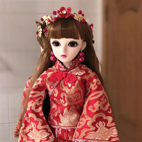 Top Quality 13 Bjd Doll With Red Chinese Traditional Wedding Dress Makeup Dolls Sd Joint Reborn