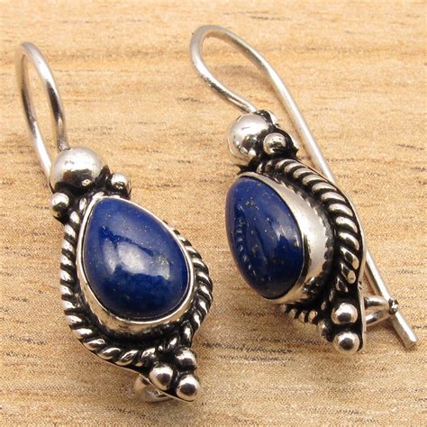 Silver Plated Navy Blue Lapis Lazuli Gem Earrings Different Styles