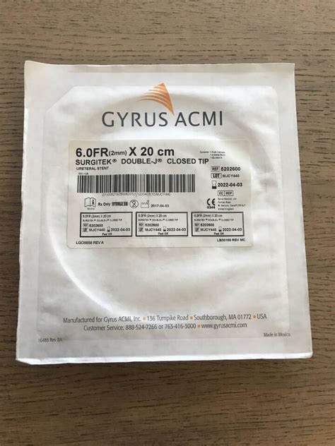New Gyrus 5202600 Surgitek Double J Closed Tip Ureteral Stent 60fr X