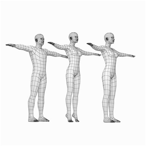 Female And Male Base Mesh Natural Proportions In T Pose 3d Model 15