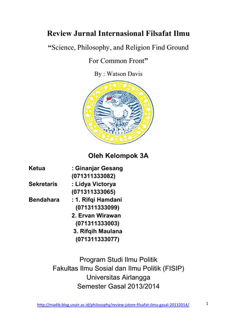 Ciri pemikiran filsafat bagi tugas keilmuan Review Jurnal Internasional Filsafat Ilmu