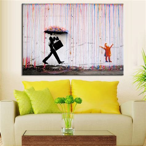 So if you are looking for ideas on some beautiful wall arts to use for your living room, here are 21 photos of wall art ideas for living rooms. Banksy Art Colorful Rain wall canvas wall art living room wall decor painting,Banksy colored ...