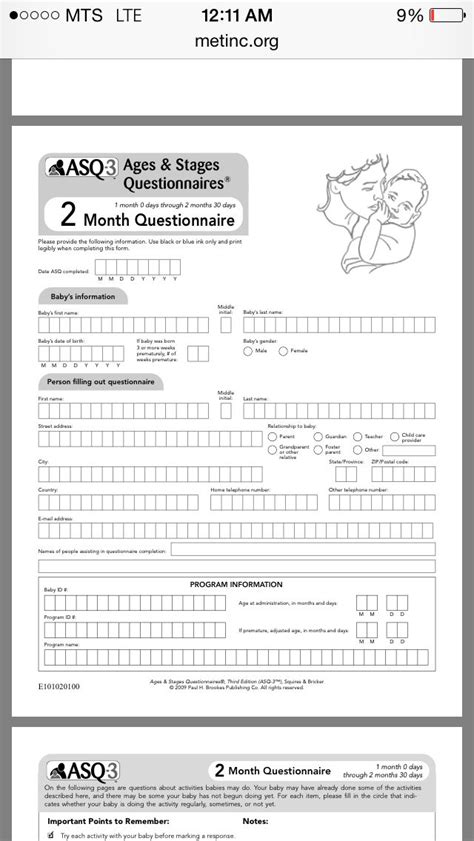 Ages And Stages Questionnaire Printable