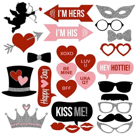 Valentines Day Photo Booth Props Collection Printable Instant
