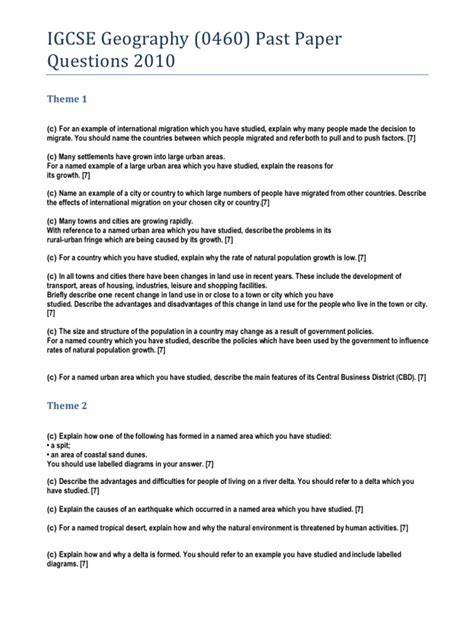 Past exam papers and mark schemes for aqa, cie, edexcel, ocr and wjec maths gcses and igcses. IGCSE geography (0460) Case study past paper questions ...