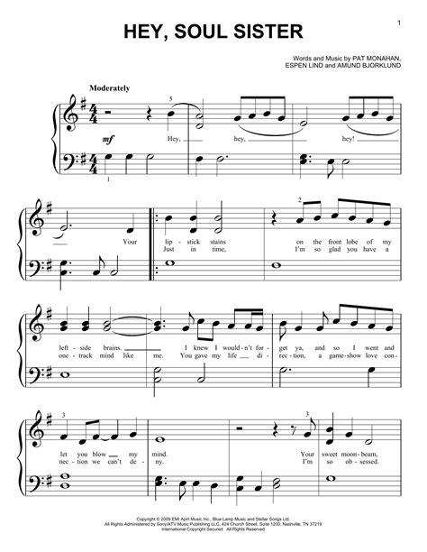 From the album save me, san francisco released in 2009. Hey, Soul Sister sheet music by Train (Piano (Big Notes ...