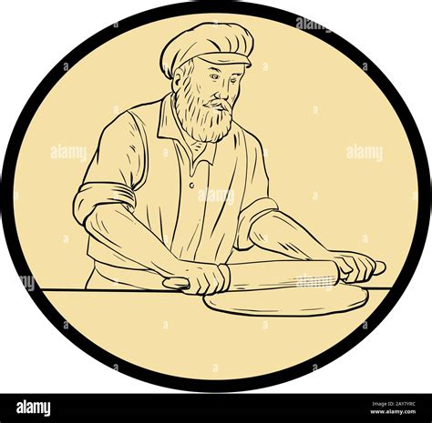 Medieval Baker Rolling Pin Oval Drawing Stock Photo Alamy