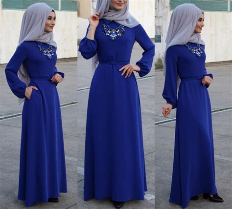 Blue Dress Hijab Style Girl Outfits Color Matching Clothes Floral