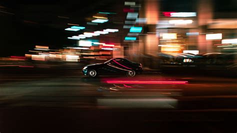 Wallpaper Motion Blur Lights Car Night Movement Speed Automóvel