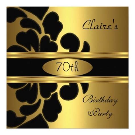70th Birthday Party Gold Black Floral Invite Zazzle 70th Birthday