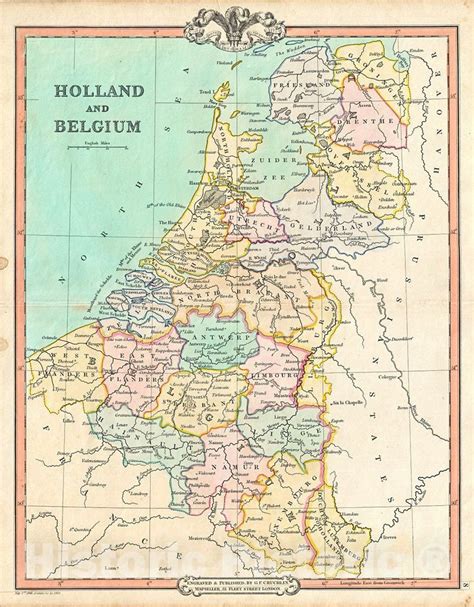 Historic Map Cruchley Map Of Holland And Belgium 1850 Vintage Wall Art