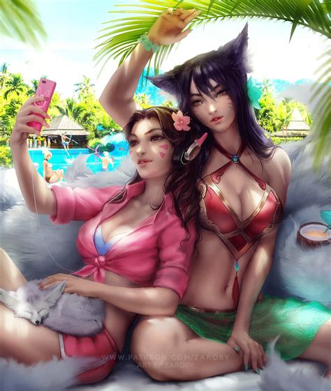 Rule 34 Ahri Dva League Of Legends Mercy Overwatch Pool Pool Party