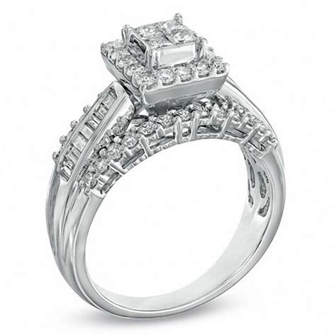 Ct T W Princess Cut Quad Diamond Frame Engagement Ring In K White
