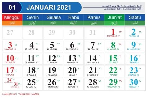 Download Template Kalender 2021 Cdr Pdf Psd  Png Hijriyah Jawa