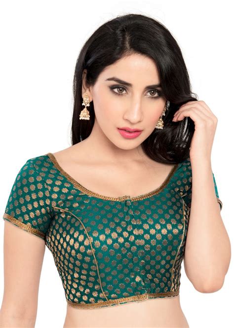 Home style blouse designs top blouse designs with quarter sleeves in 2019 for saree. Rama Green Brocade Ready-made Party-wear Saree Blouse 86b ...
