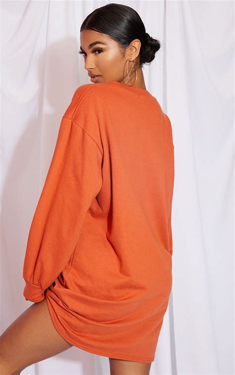 Burnt Orange Oversized Sweater Dress Prettylittlething Ie