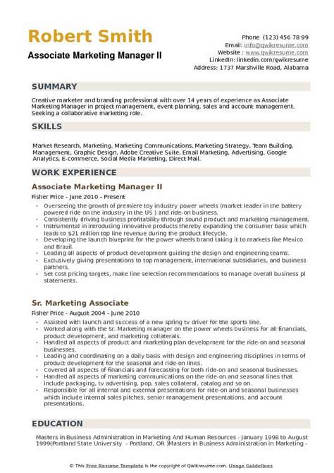 Find out what is the best marketing manager. Associate Marketing Manager Resume Samples | QwikResume