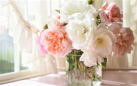 Download Wallpapers Pink Rose Bokeh Roses In Vase Pink Flowers