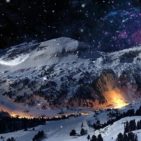 Winter Mountain Snow Glowing City Stars Wallpaper Engine Download