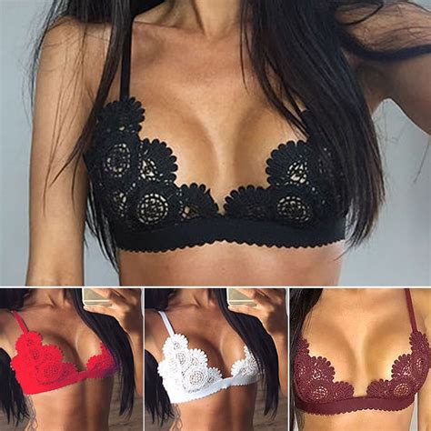 fashion womens floral lace bralette bustier crop top sheer soft mesh bra hot lace triangle
