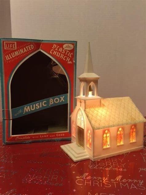 Vintage Noma Plastic Light Up Church Silent Night Music Box Works