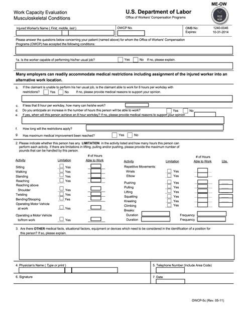 2011 Form Dol Owcp 5c Fill Online Printable Fillable Blank Pdffiller