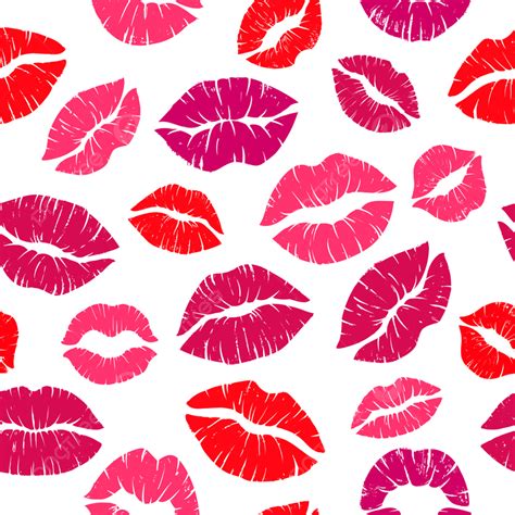 Women Red Lipstick Romantic Kiss Seamless Pattern Background Romantic