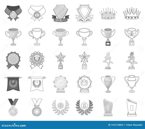 Awards And Trophies Monochromeoutline Icons In Set Collection For