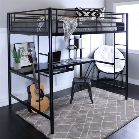 Metal Full Loft Bed With Workstation Black By Walker Edison