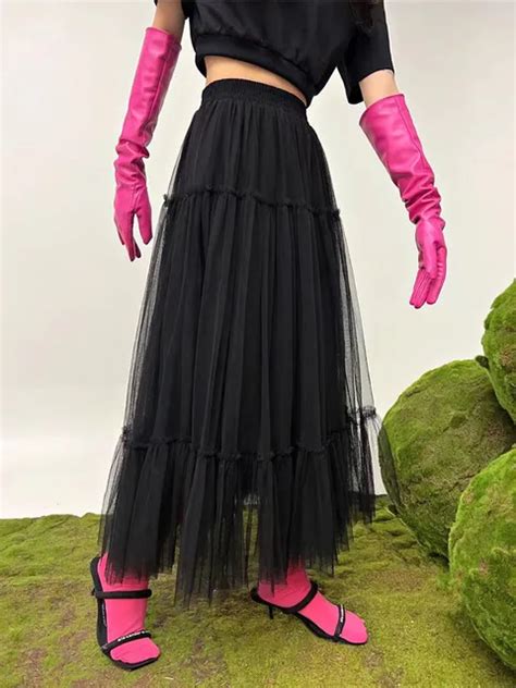 Tigena Tutu Tulle Pleated Long Skirt For Women Spring Summer