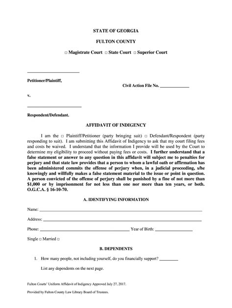 Poverty Affidavit Superior Court Of Fulton County Fill Out And Sign