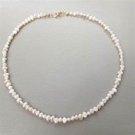Tiny Freshwater Pearl Choker Necklace Gold Fill Simple Baroque Etsy Uk