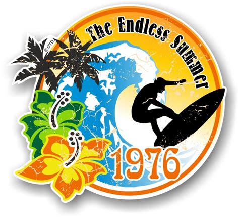 Aged The Endless Summer 1976 Dated Surfing Surfer Design Vinyl Car Sticker Decal 100x90mm