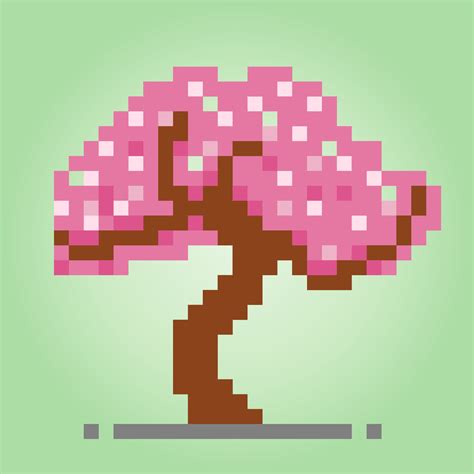 Cherry Blossoms 8 Bit Pixels Tree For Game Assets In Vector