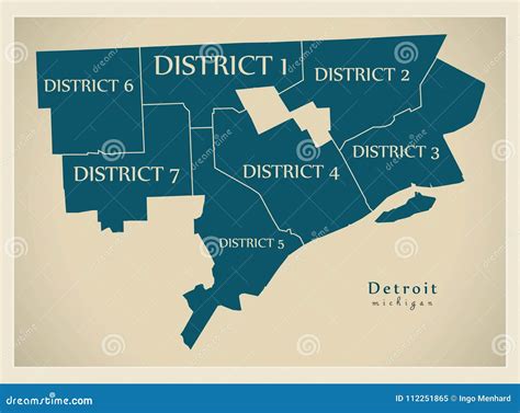 Modern City Map Detroit Michigan City Of The Usa With District Stock