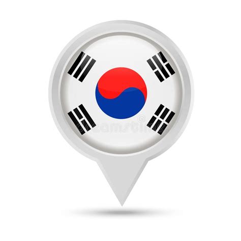 South Korea Flag Round Pin Vector Icon Stock Illustration
