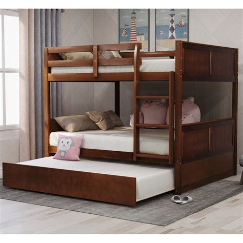 A standard twin mattress measures 38 inches wide by 75 inches long. Full Over Full Bunk Bed With Twin Size Trundle - Cool ...