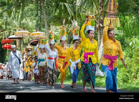 Balinese Hindu Procession In Bali Hindu Religious Events Are Stock
