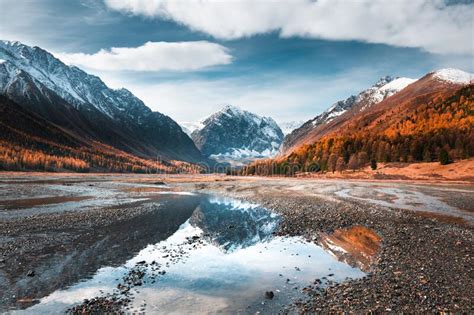 Autumn Landscape With Lake And Mountains Views Stock Image Image Of