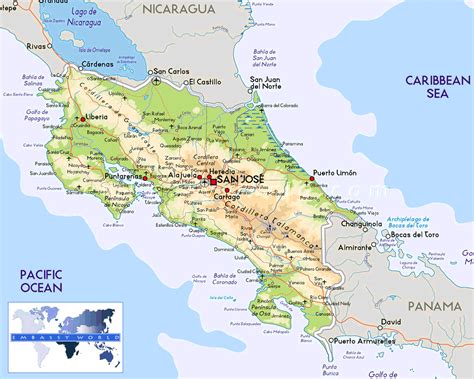 Costa Rica Map Costa Rica Satellite Image Physical Political 2017
