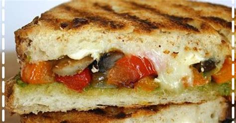 Watch giselle grill marinated organic veggies (peppers, zucchini, asparagus, portobello mushrooms), top them with melted buffalo mozzarella then blend a. Roasted Vegetable Panini with Pesto - The Foodie Recipes