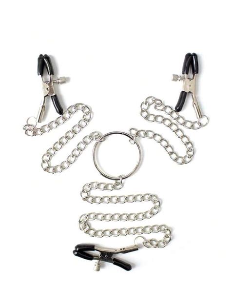 3 Silver Chains Bdsm Nipple Clamps Spot Clitoris Labia Clips Slave