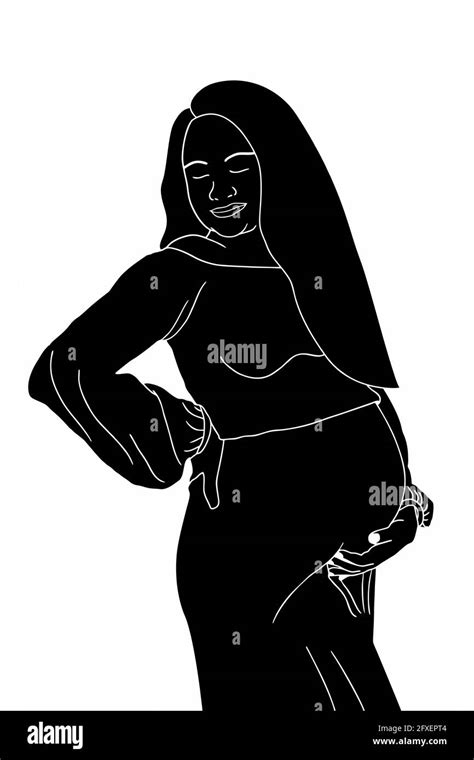 Illustration Of Pregnant Mother Showing Baby Bump Silhouette On White