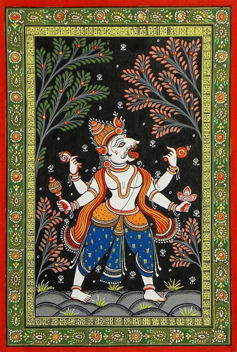 Narasimha Avatar Pata Painting On Patti 185 X 125 Inches Indian