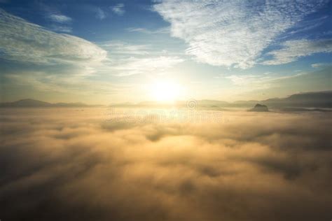 Sunrise Over Fog And Mountain In Forest Stock Image Image Of Beauty