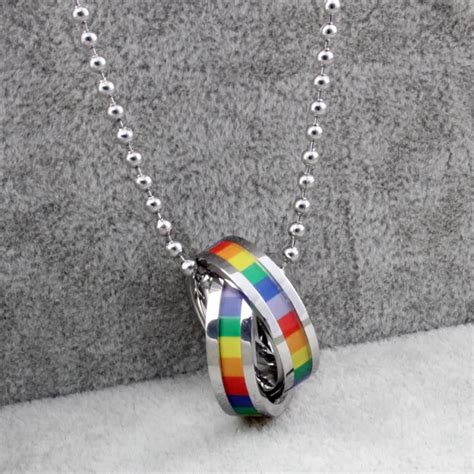 Lgbt Gay Lesbian Pride Stainless Steel Rainbow Pendant Necklace Tpendant Necklacelesbian