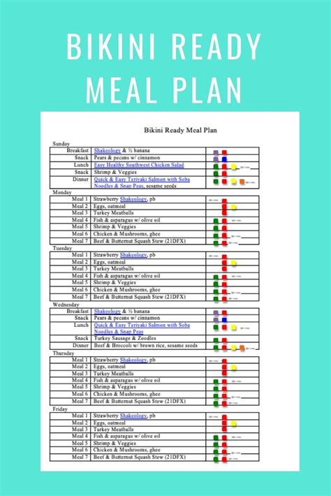 Bikini Ready Meal Plan Weekly Menu 22419 Whats Working Here 21 Day Fix Meal Plan Meal