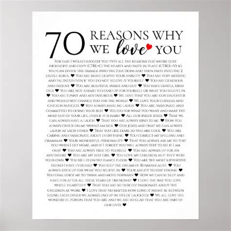 Reasons Why We Love You Th Th Th Birthday Poster Zazzle