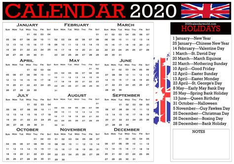 2020 Calendar Uk Printable Pdf Free Letter Templates