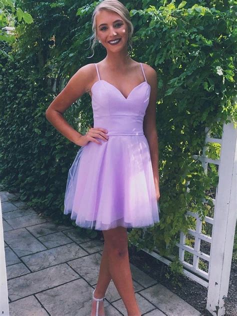 A Line Sweetheart Neck Short Purple Prom Dresses With Straps Short Pu